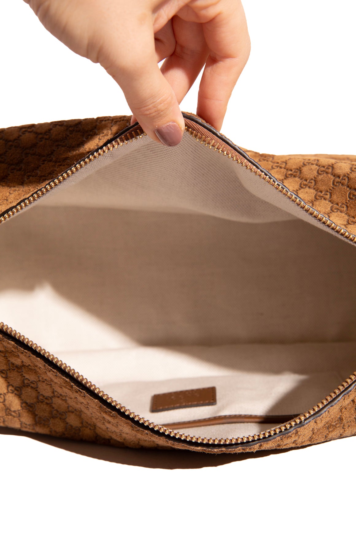 GUCCI Tan Suede Half Horse-bit Medium Shoulder Bag