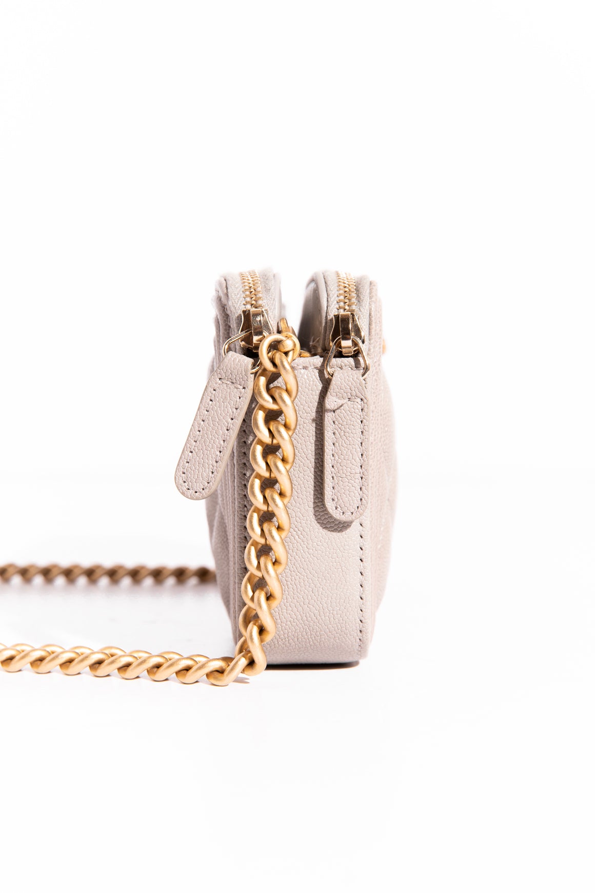 2019 CHANEL Taupe Caviar Double Zip Boy Wallet on Chain