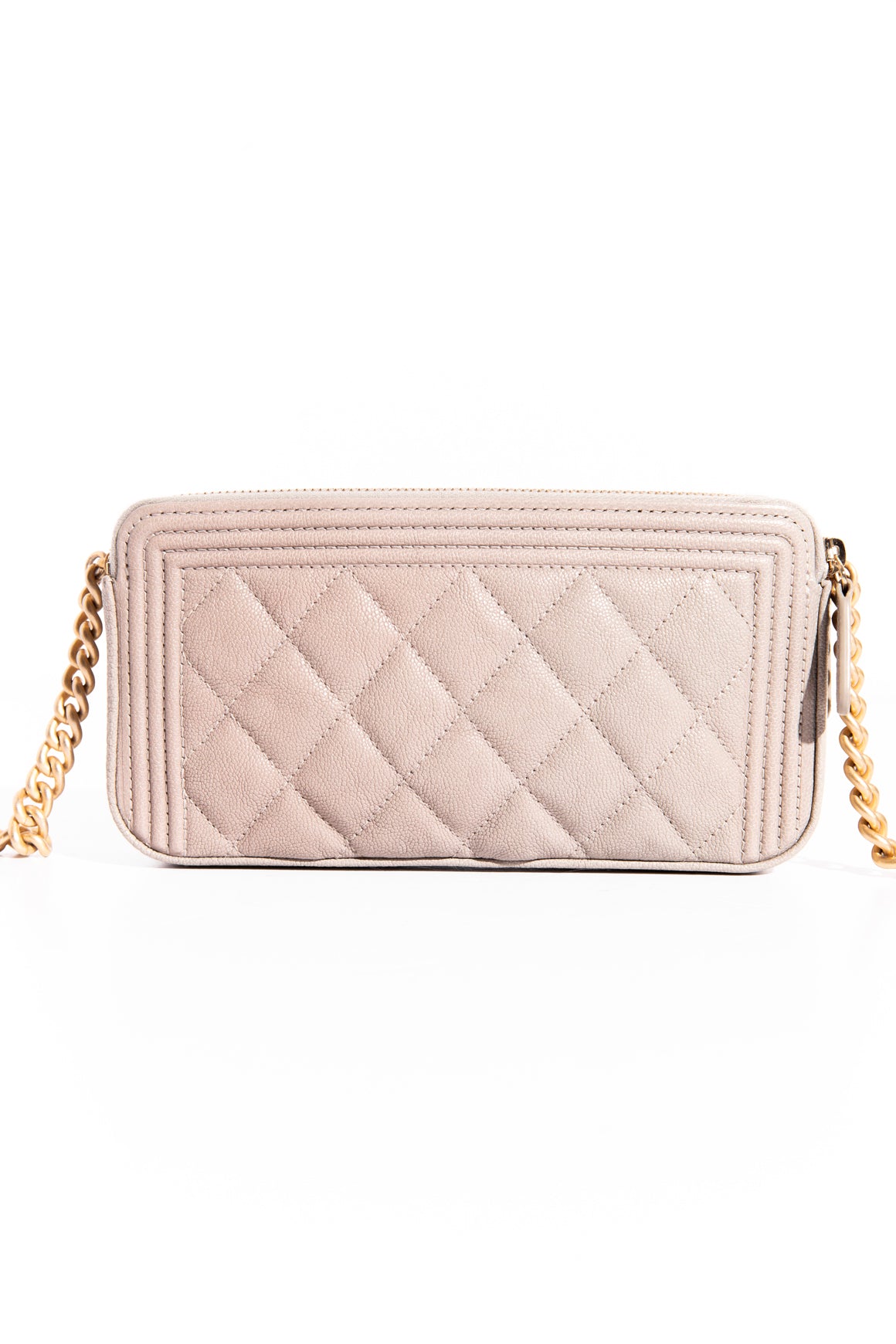 2019 CHANEL Taupe Caviar Double Zip Boy Wallet on Chain