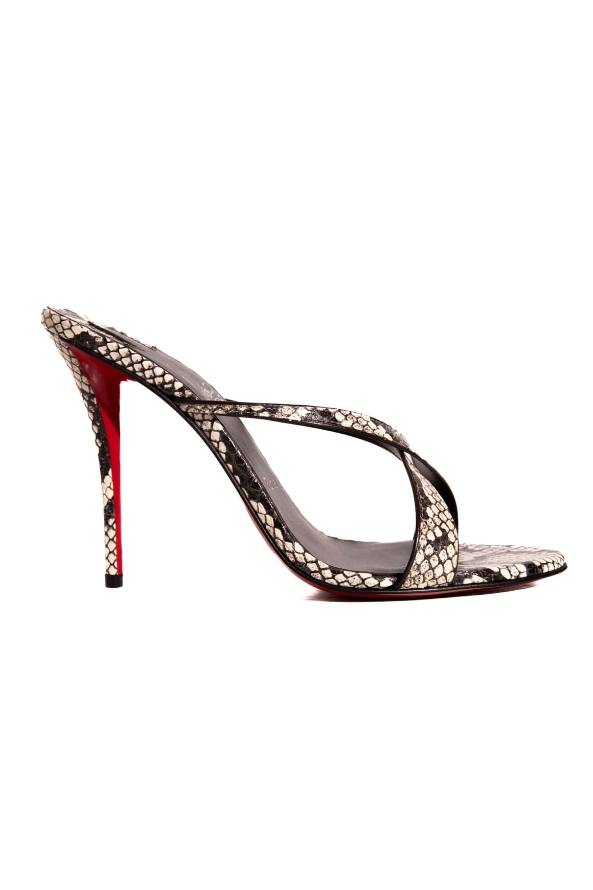 LOUBOUTIN Snakeskin Mulazee Cross 100 Heels (Sz. 38.5)