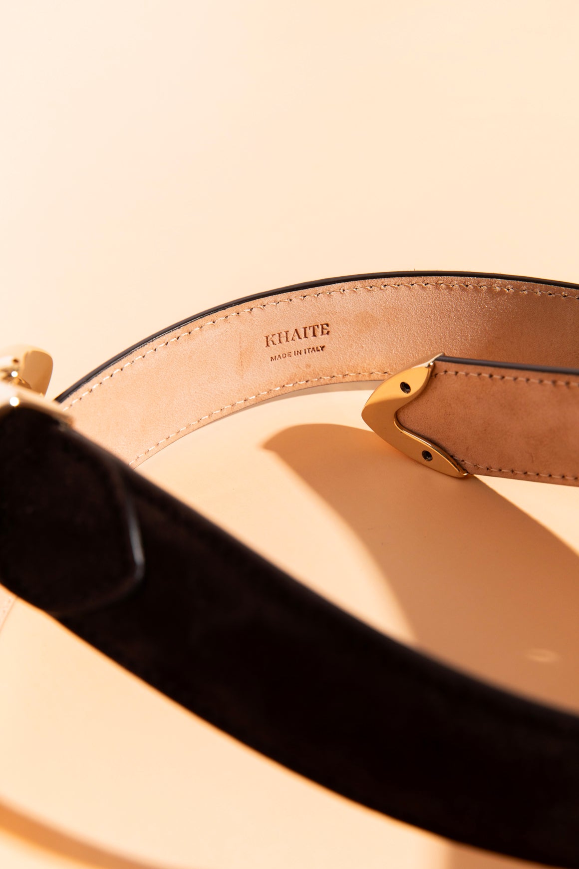 KHAITE Brown Suede Gold Buckle "Benny" Belt (Sz. 85)