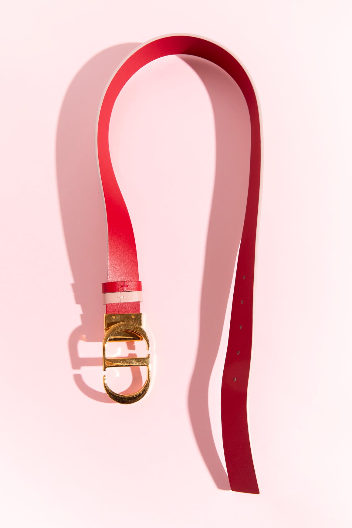 DIOR Red & Rose Reversible Montaigne CD Buckle Belt (Sz. 90)