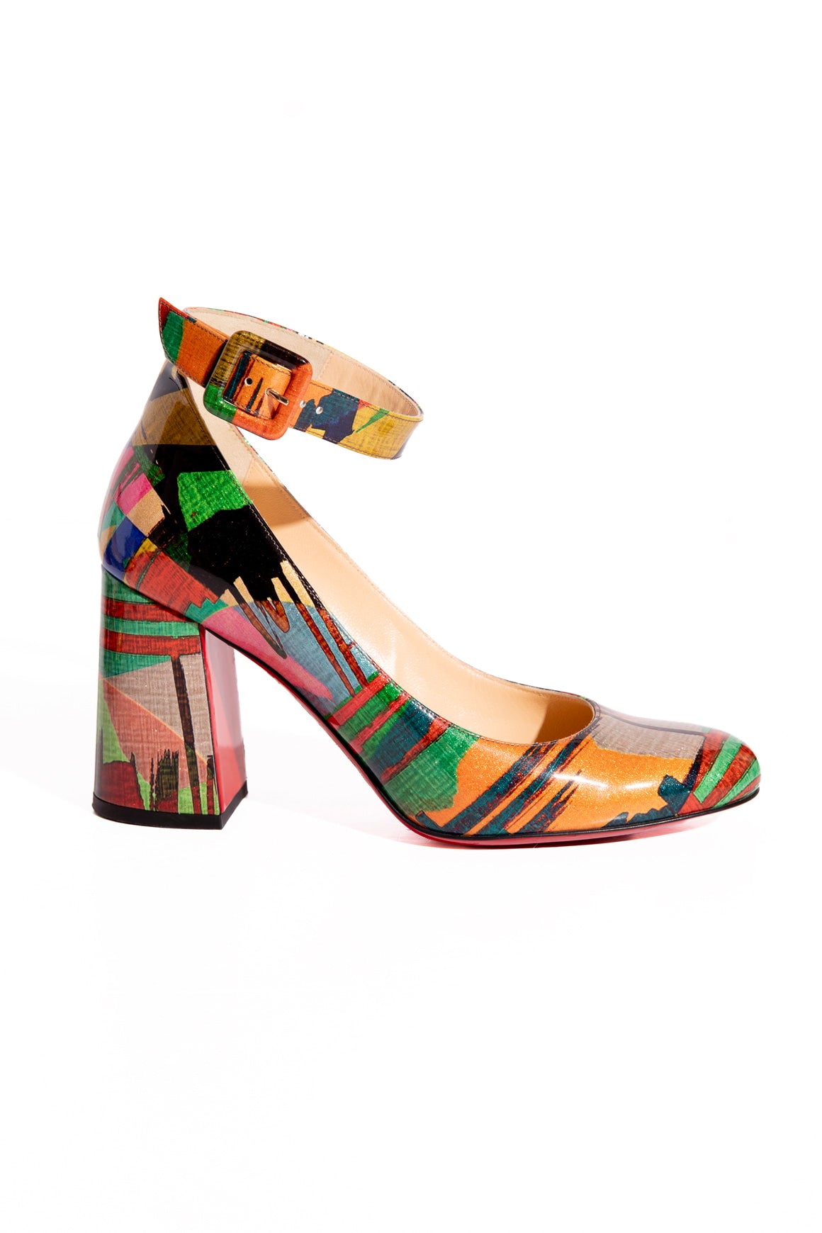 LOUBOUTIN Printed Patent Block Heels (Sz. 37)