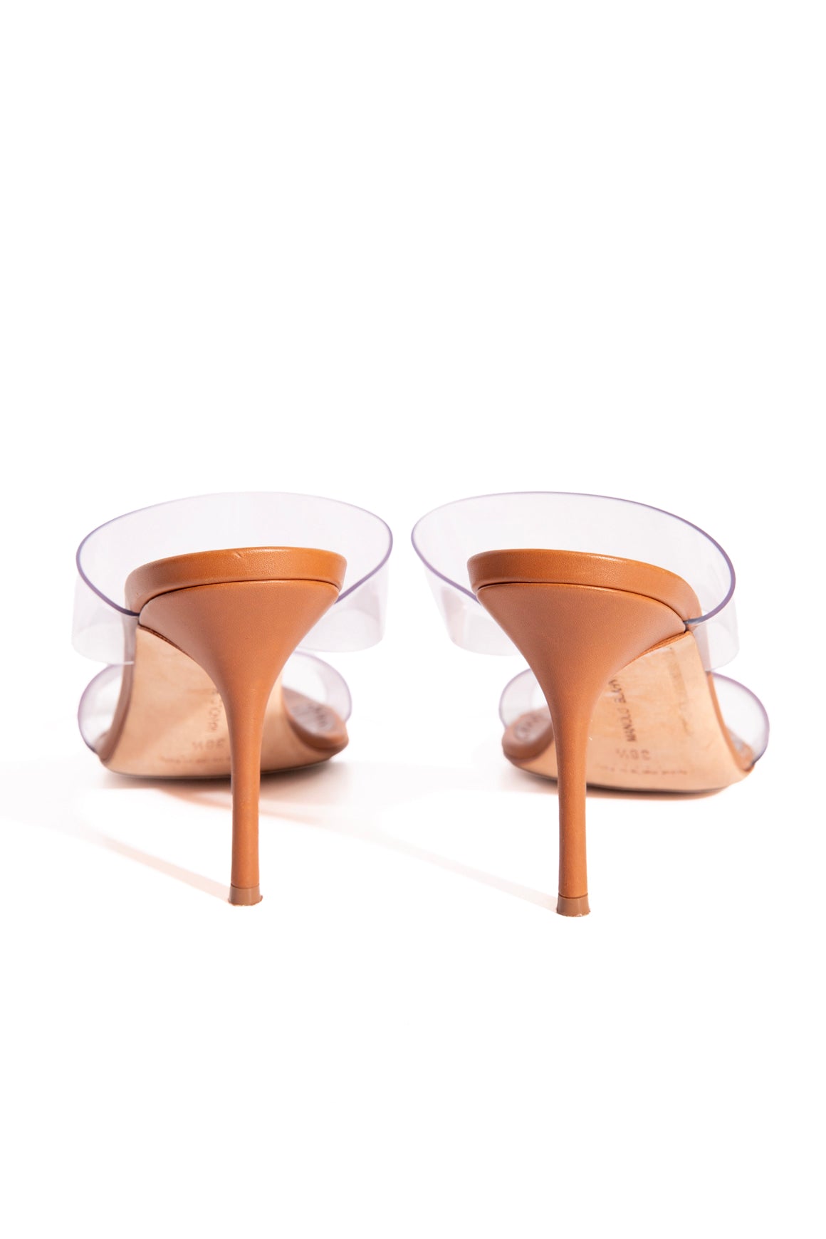 MANOLO BLAHNIK Tan Leather PVC Strap Pumps (Sz. 38.5)