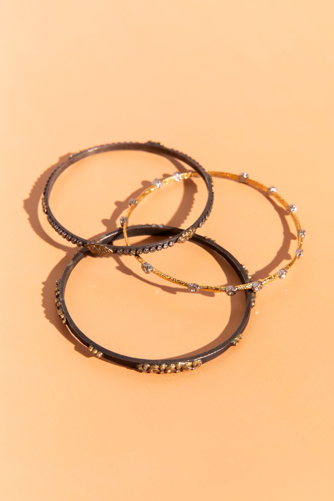 ARMENTA Silver & Gold Thin Bangle Set Of 3