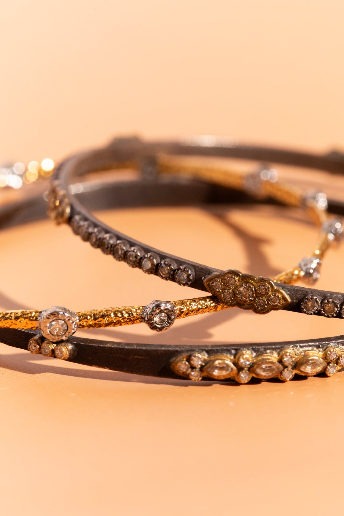 ARMENTA Silver & Gold Thin Bangle Set Of 3