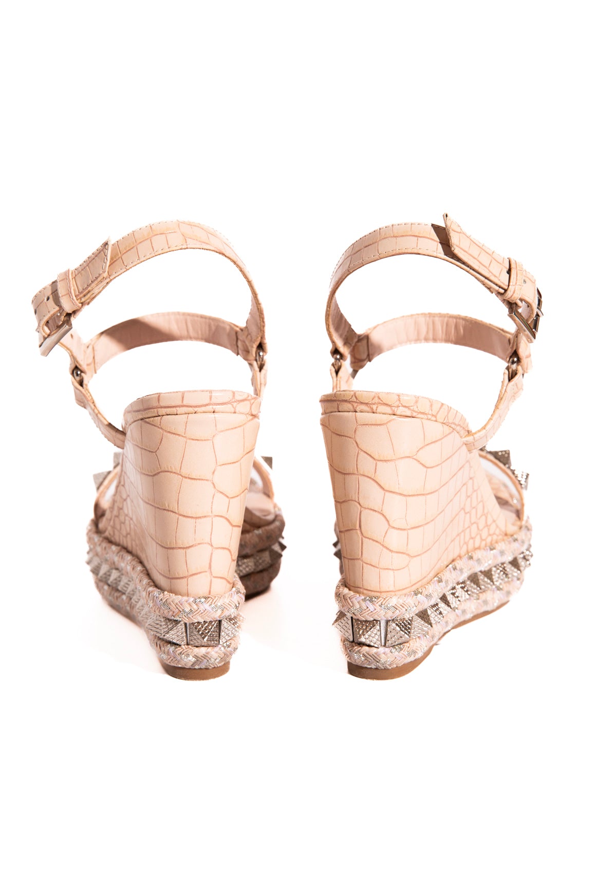 LOUBOUTIN Beige Croc Silver Stud Wedge Heels (Sz. 36)
