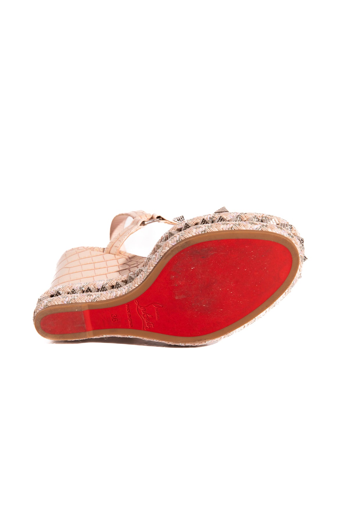 LOUBOUTIN Beige Croc Silver Stud Wedge Heels (Sz. 36)