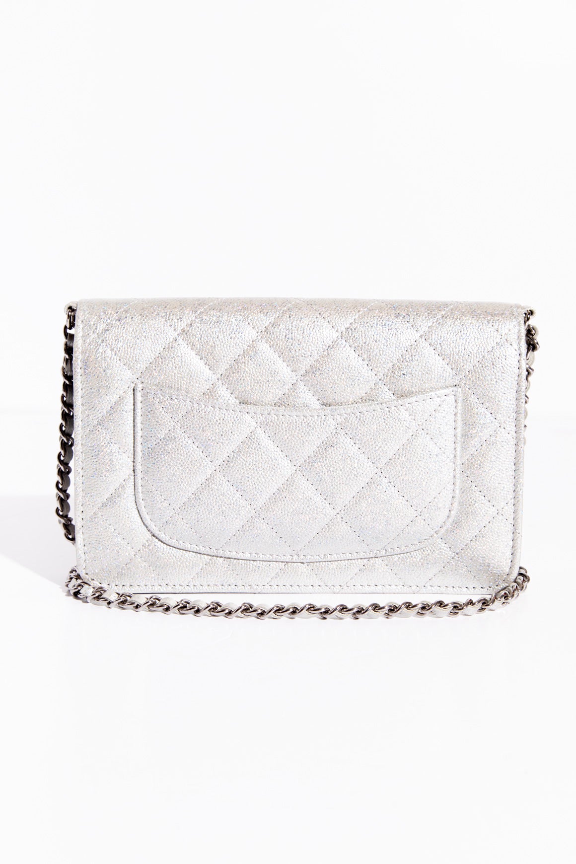 CHANEL 2021 Silver Caviar Quilted WOC