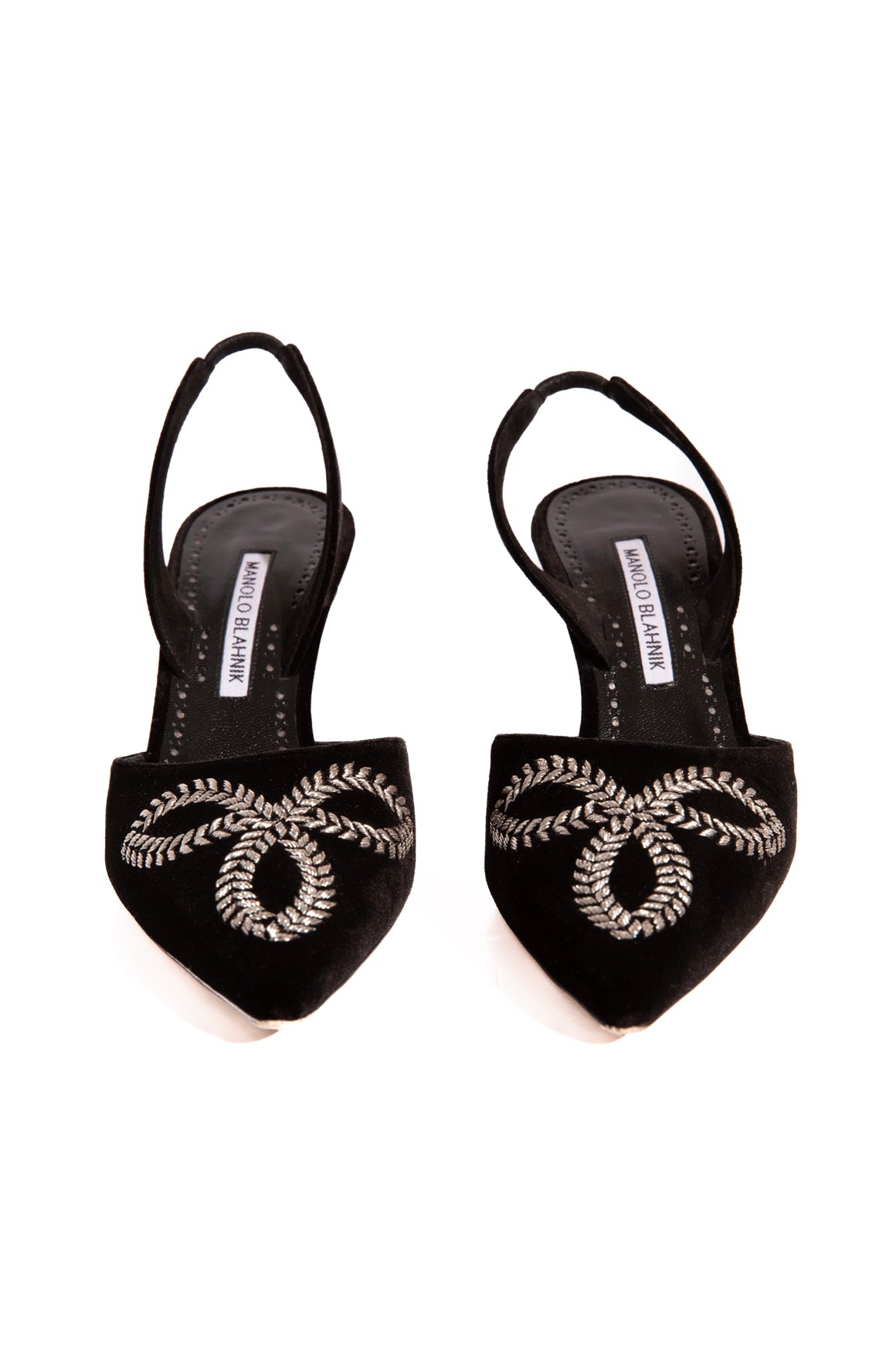 MANOLO BLAHNIK Black Velvet Embroidered Sling-backs (Sz. 38)
