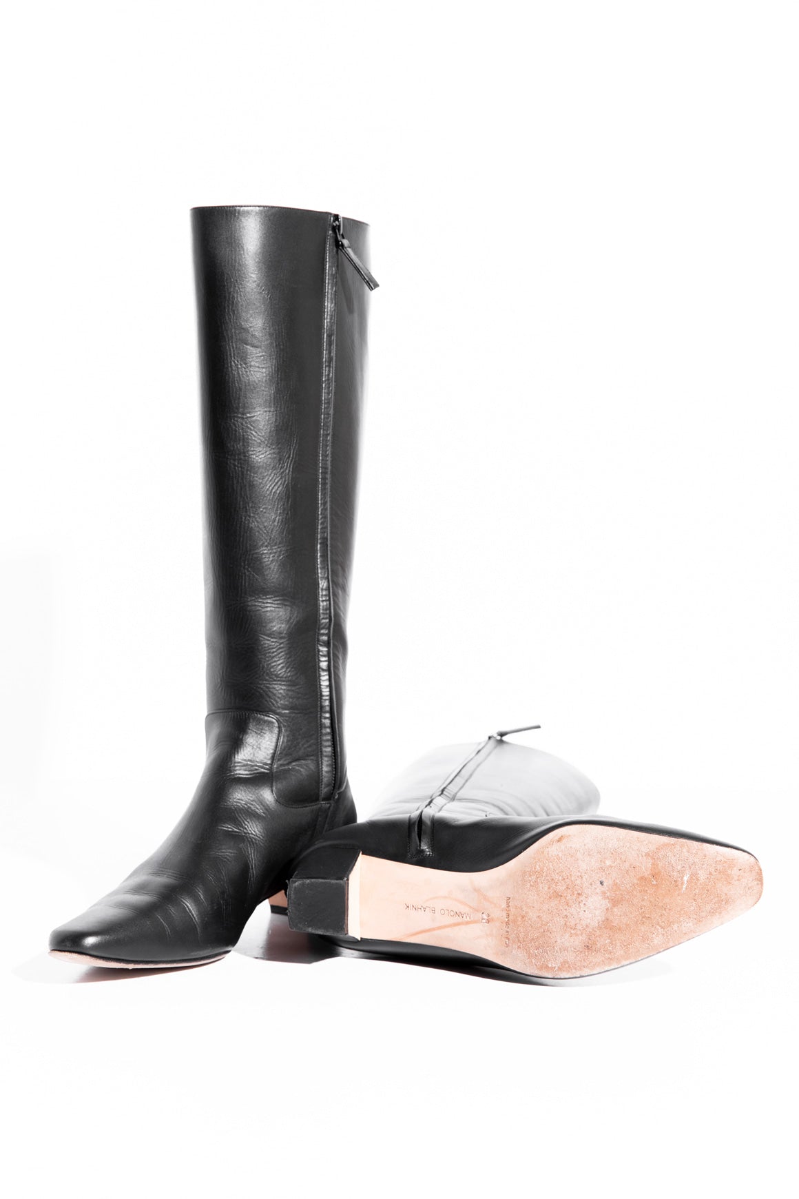 MANOLO BLAHNIK Black Knee High Leather Boots (Sz.38)