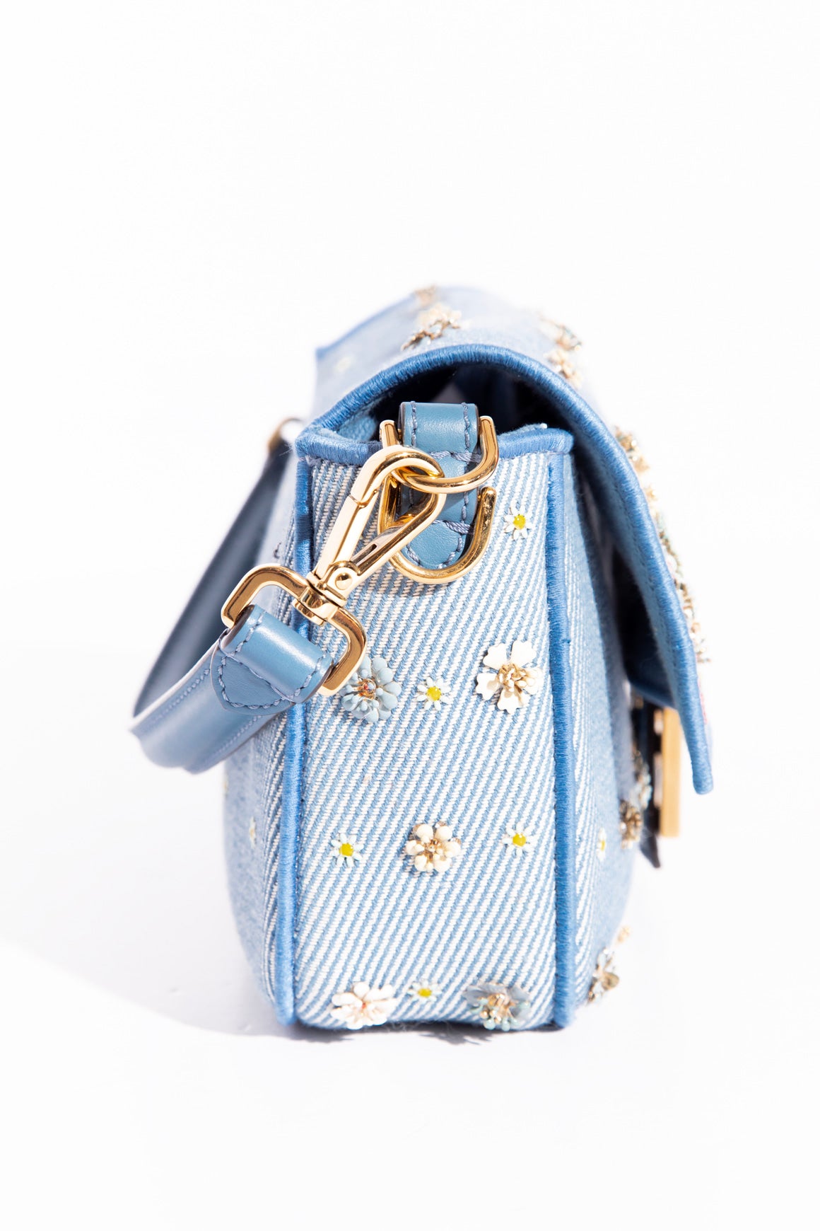 FENDI Embellished Denim Effect Baguette