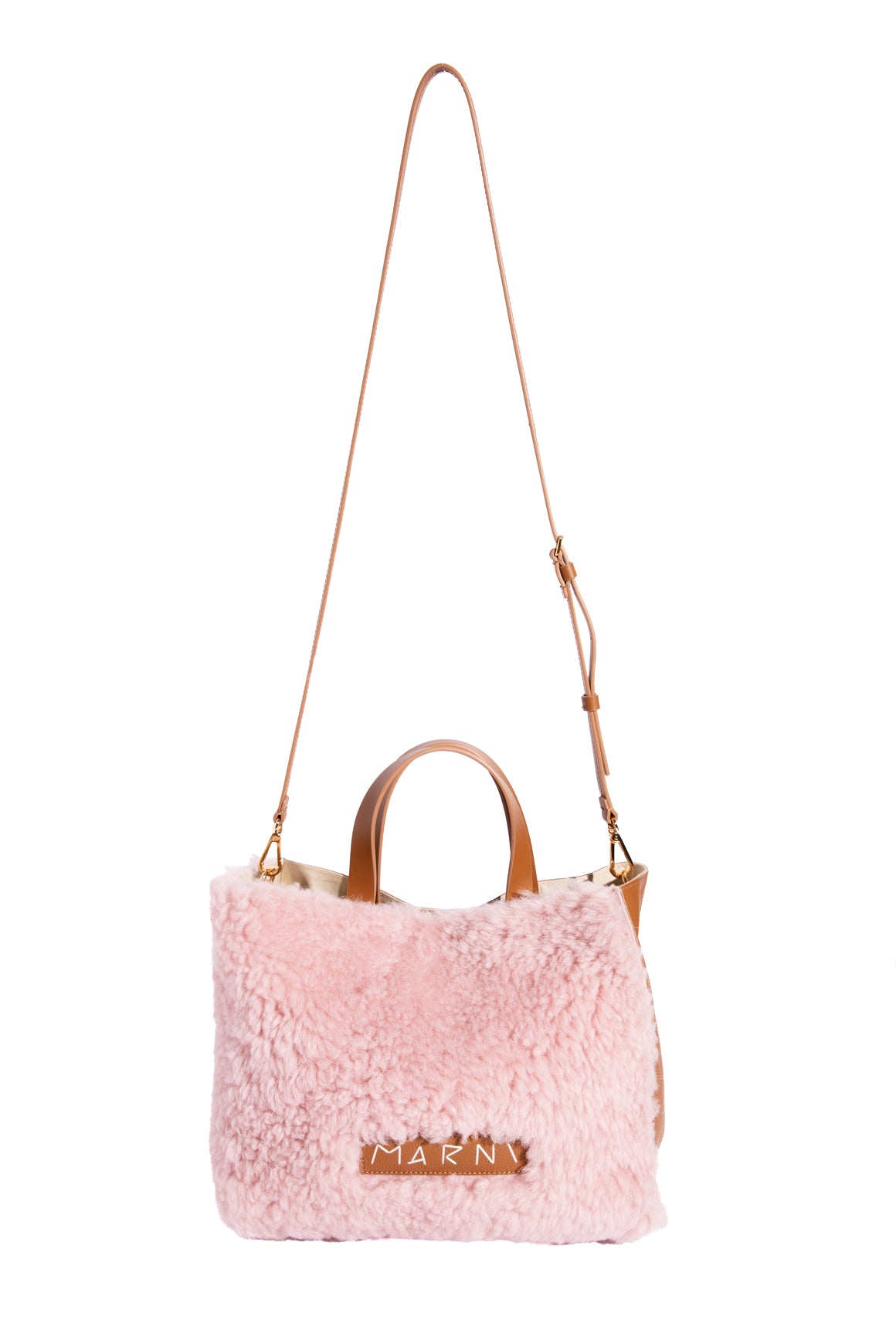 MARNI Pink Shearling & Leather Tote