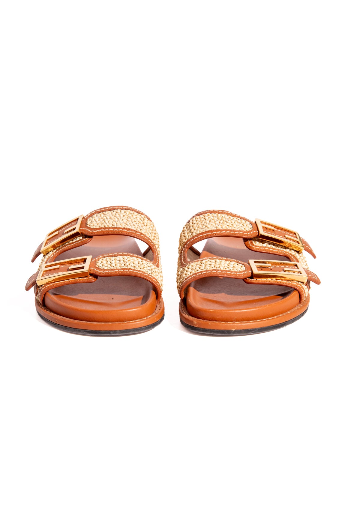 FENDI Tan Leather & Raffia Sandals (Sz. 37.5)