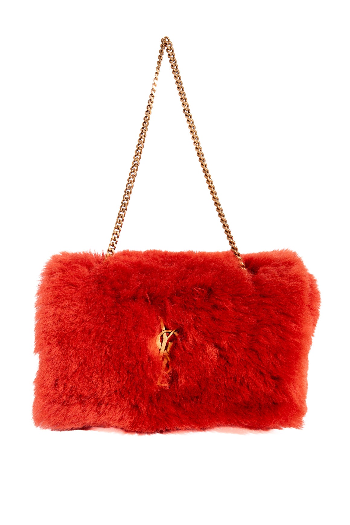 SAINT LAURENT Red Lamb Fur Kate Reversible Chain Bag -Small