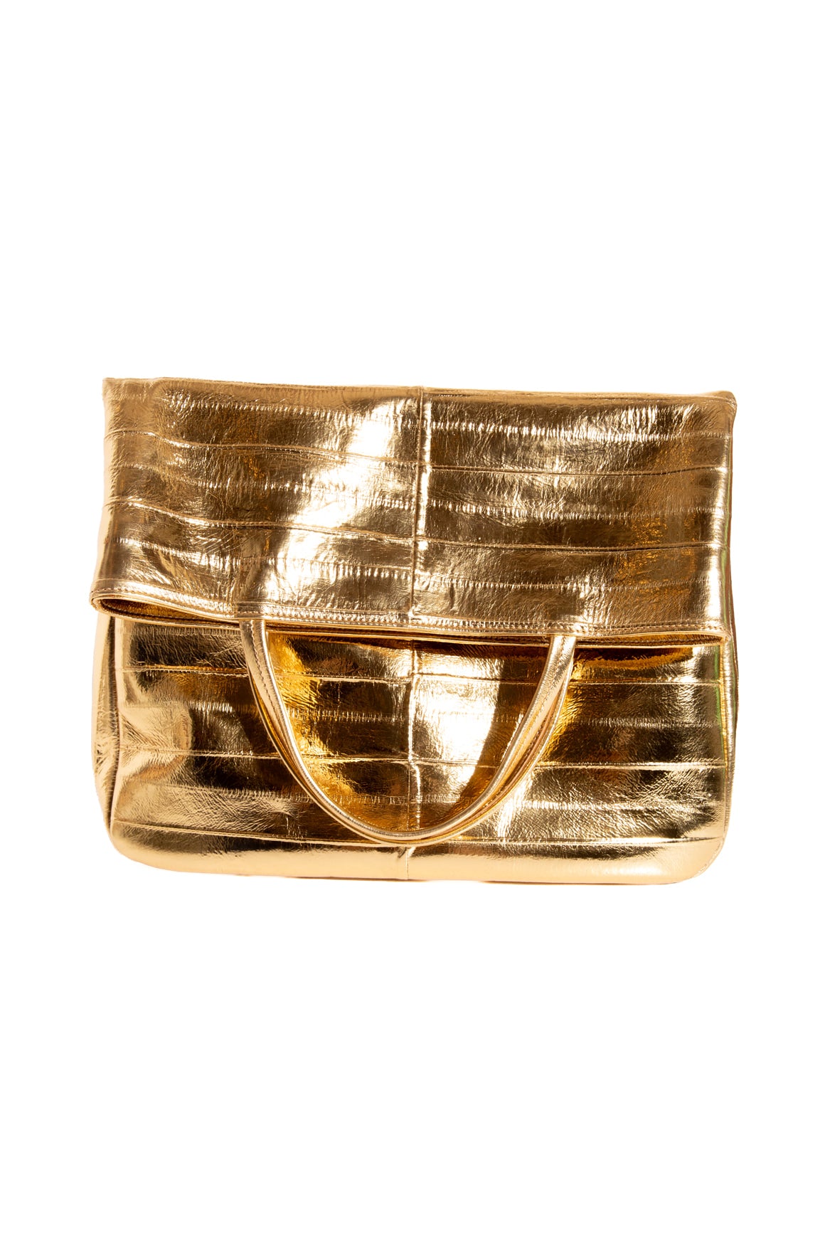 THE ROW Gold Metallic Eel Everett Foldover Tote