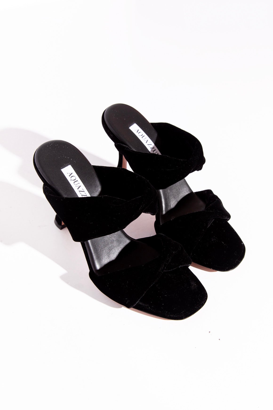 AQUAZZURA Black Velvet Double Twist Strap Slip-On (Sz. 37)