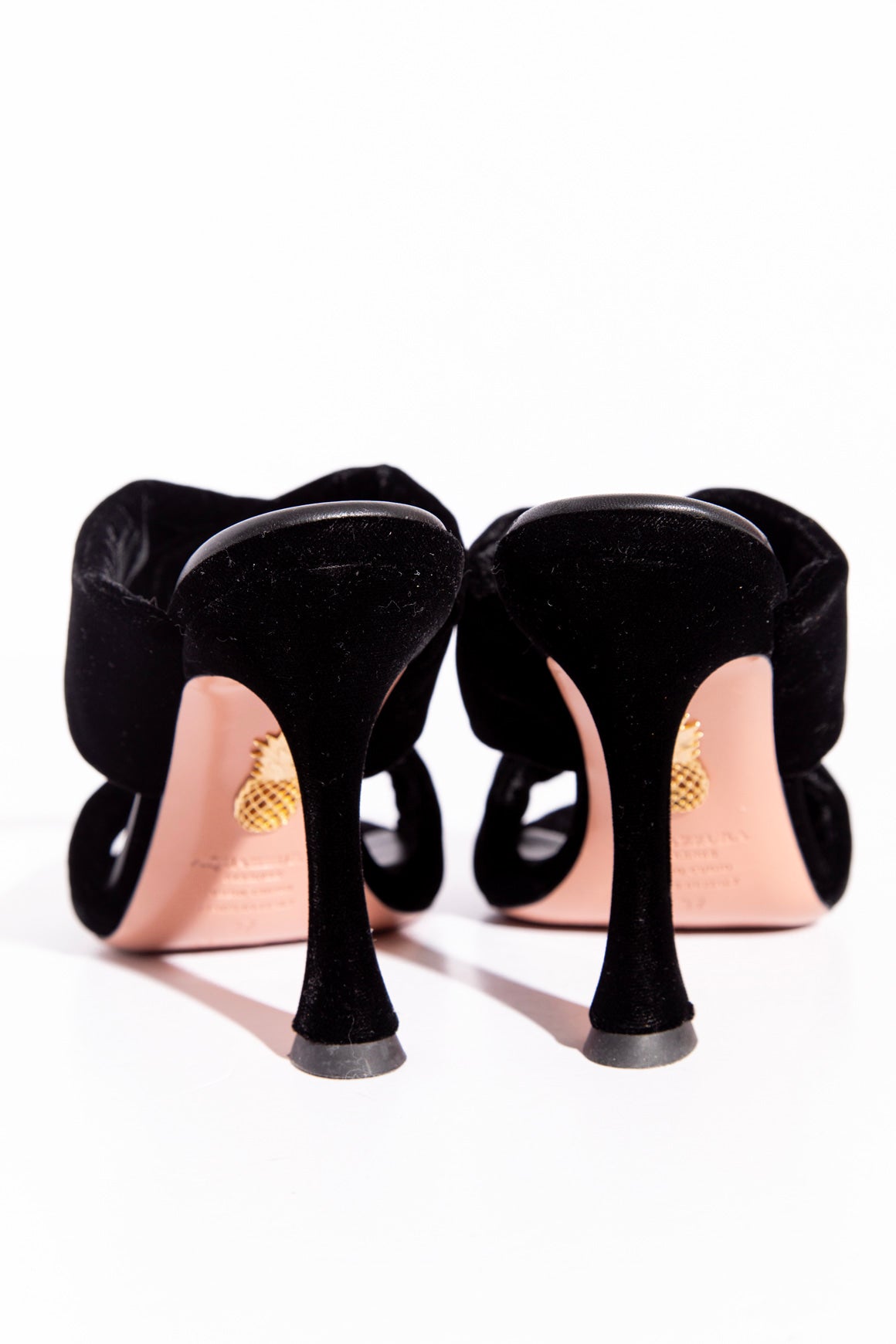 AQUAZZURA Black Velvet Double Twist Strap Slip-On (Sz. 37)