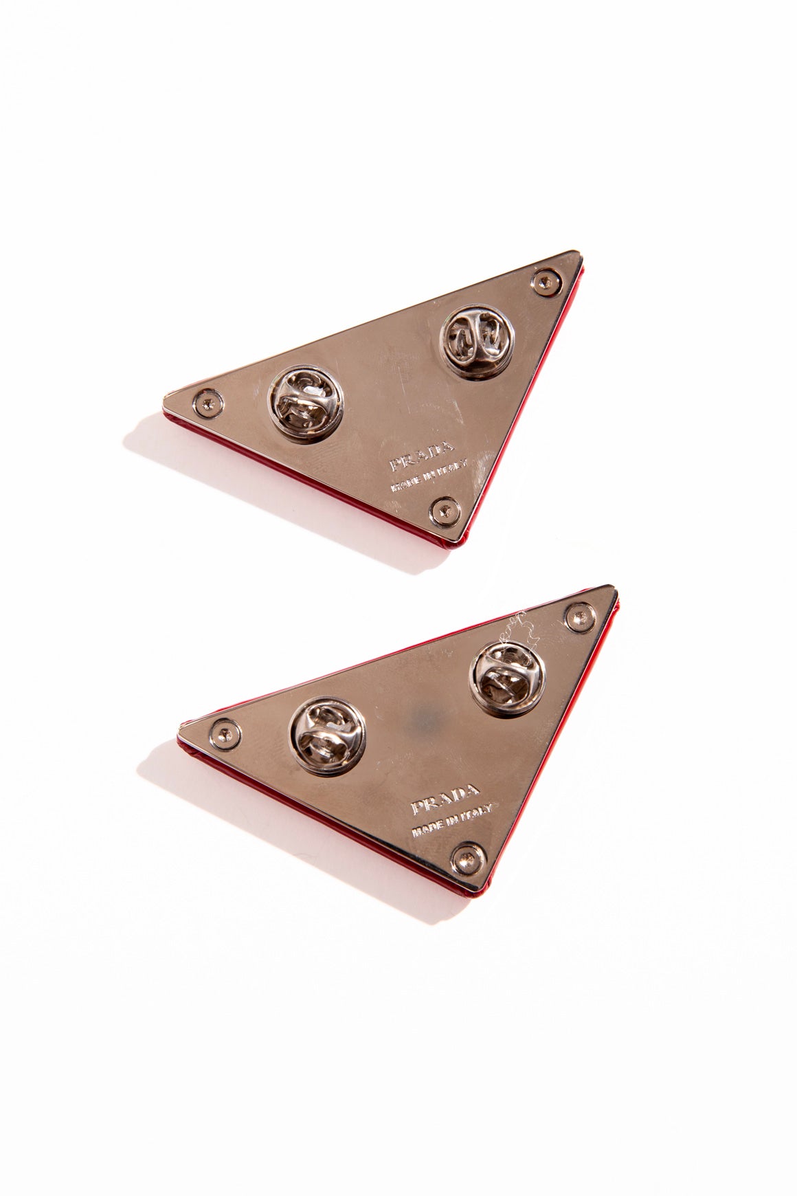 PRADA Red Tringle Logo Brooch