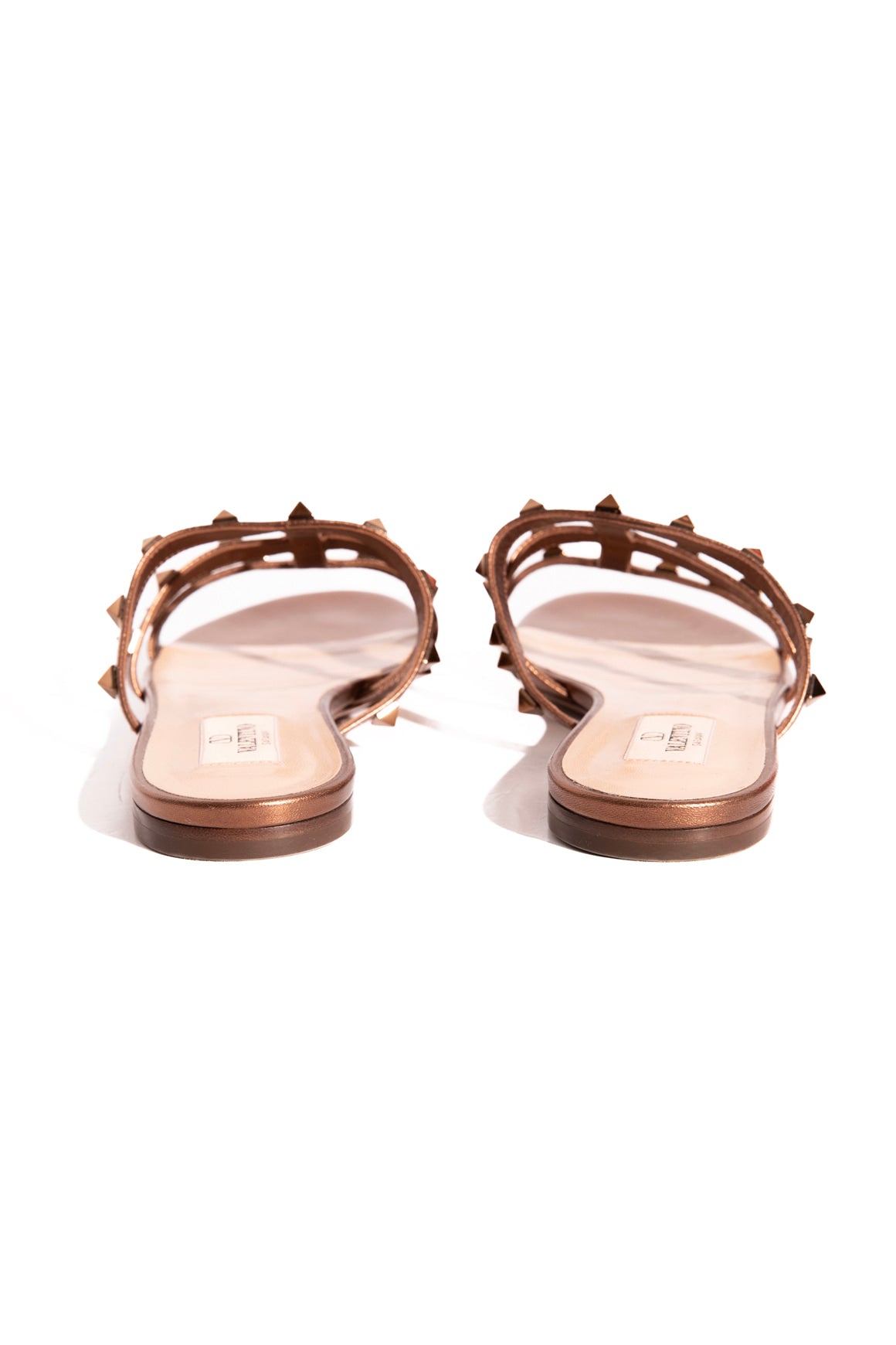VALENTINO Brown Rockstud Cages Slide Sandals (Sz. 38)