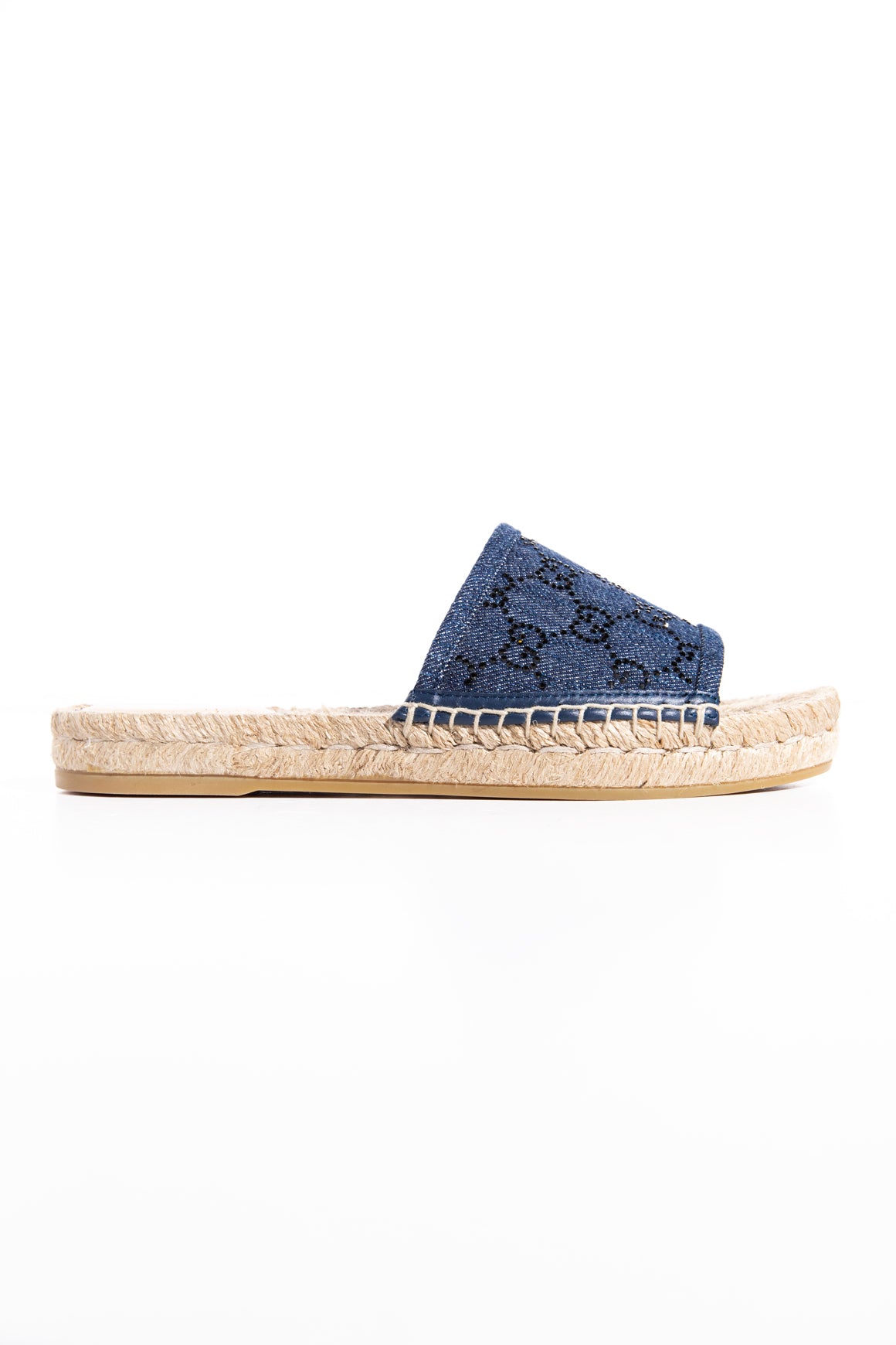 GUCCI Denim Crystal 'GG' Espadrille Sandals (Sz. 37 and 37.5)
