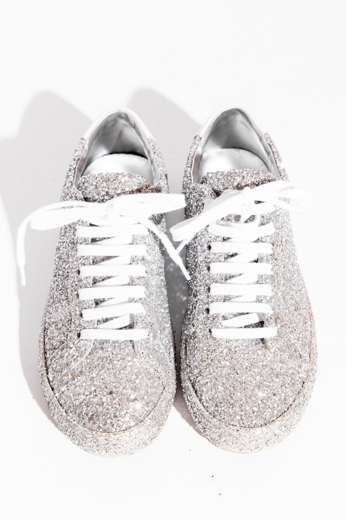 SAINT LAURENT Silver Full Glitter Low Top Sneakers (Sz.36)