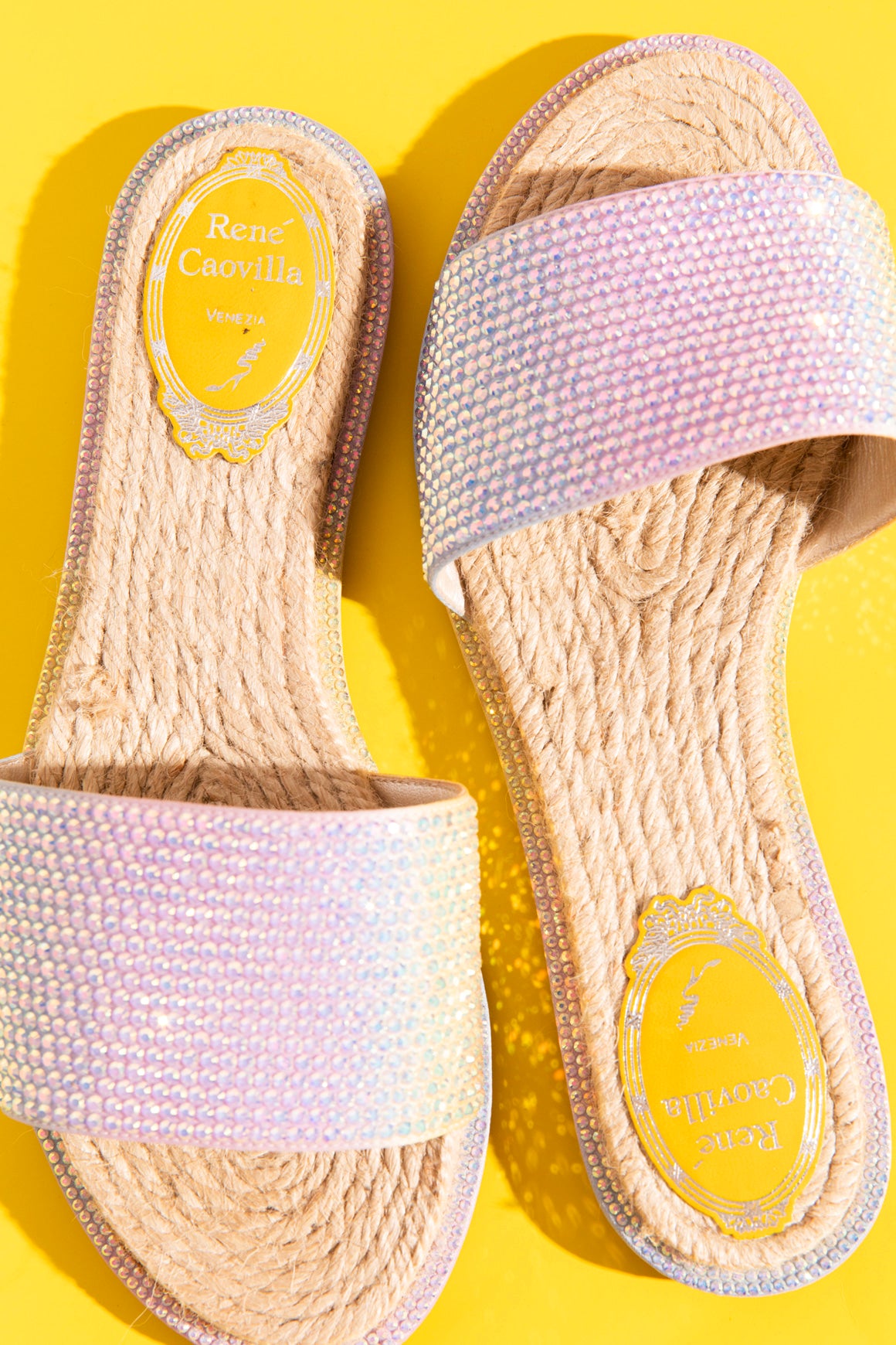 RENE CAOVILLA Iridescent Crystal Espadrille Slides (Sz. 36.5)