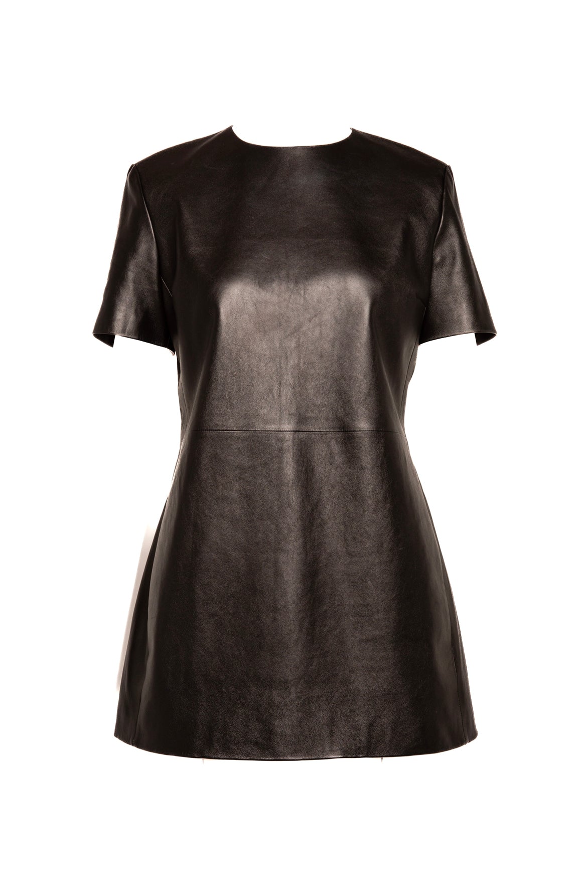 SAINT LAURENT Black Leather Mini Dress (Sz. 46/10)