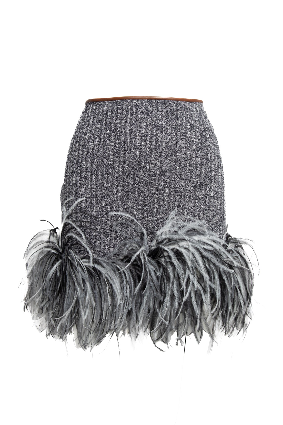 16ARLINGTON Grey Knit & Feather Mini Skirt (Sz. 10)