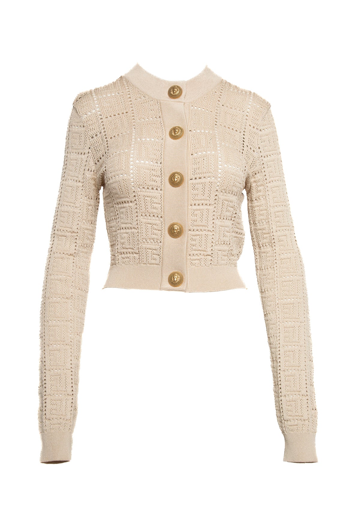 BALMAIN Oat Open Knit Gold Button Cardigan (Sz.40/2)