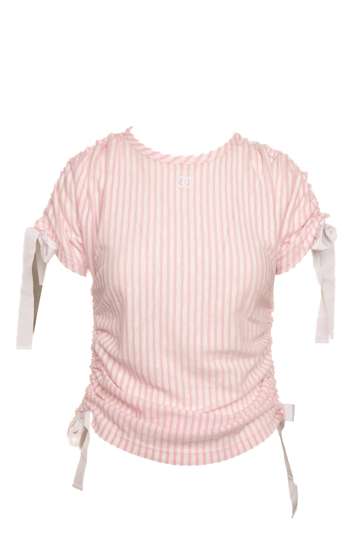 CHANEL Striped Cinch Detail Tee (Sz.36/2)