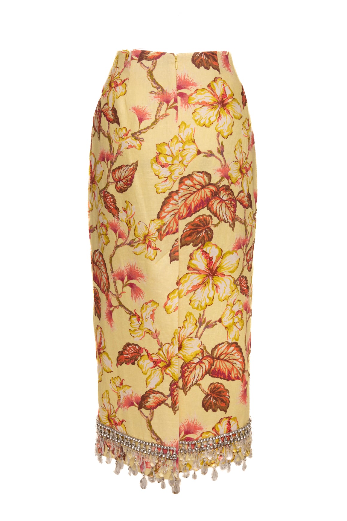 ZIMMERMANN Yellow Floral Crystal Fringe Maxi Skirt (Sz. 2/S)