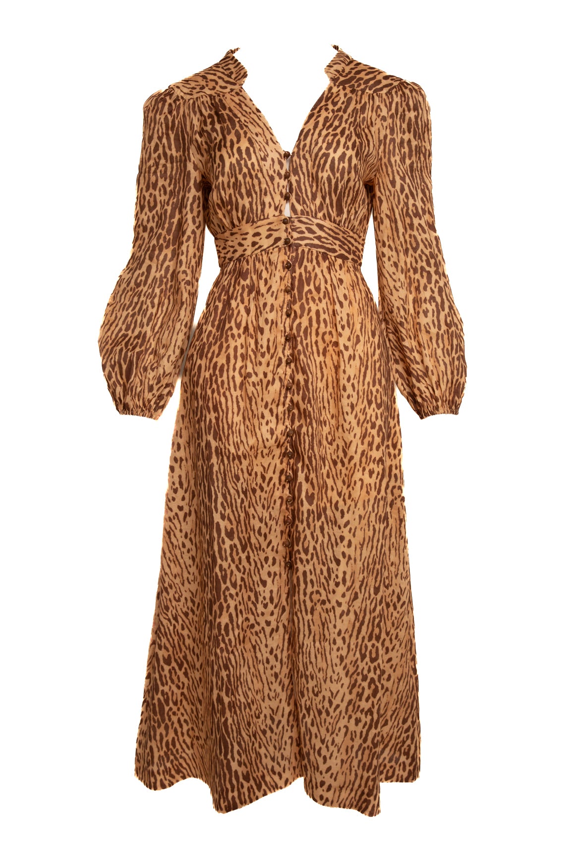ZIMMERMANN Tan Leopard Linen Maxi Dress (Sz. 4)