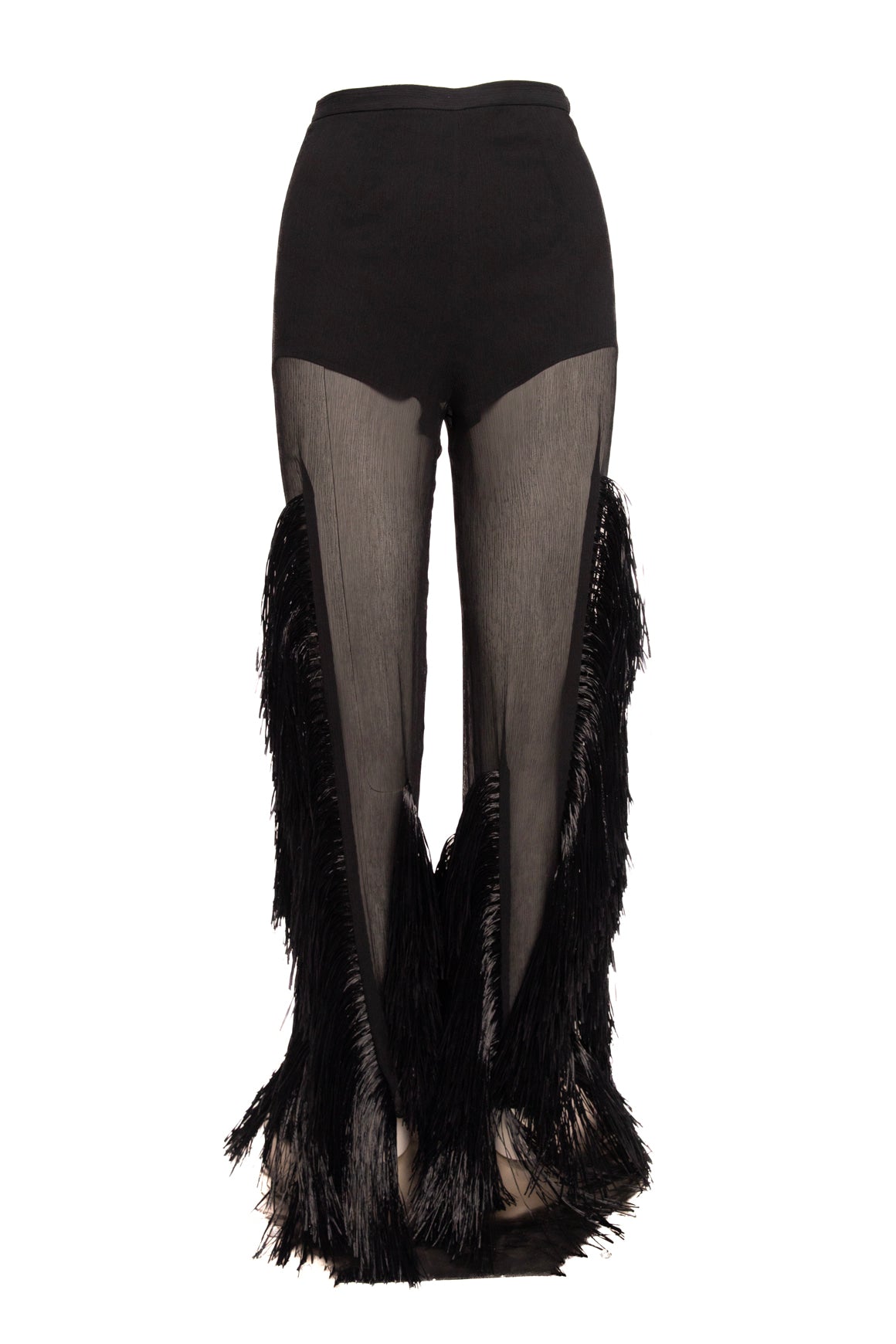 TALLER MARMO Black Silk Raffia Fringe Pants (Sz.38/2)
