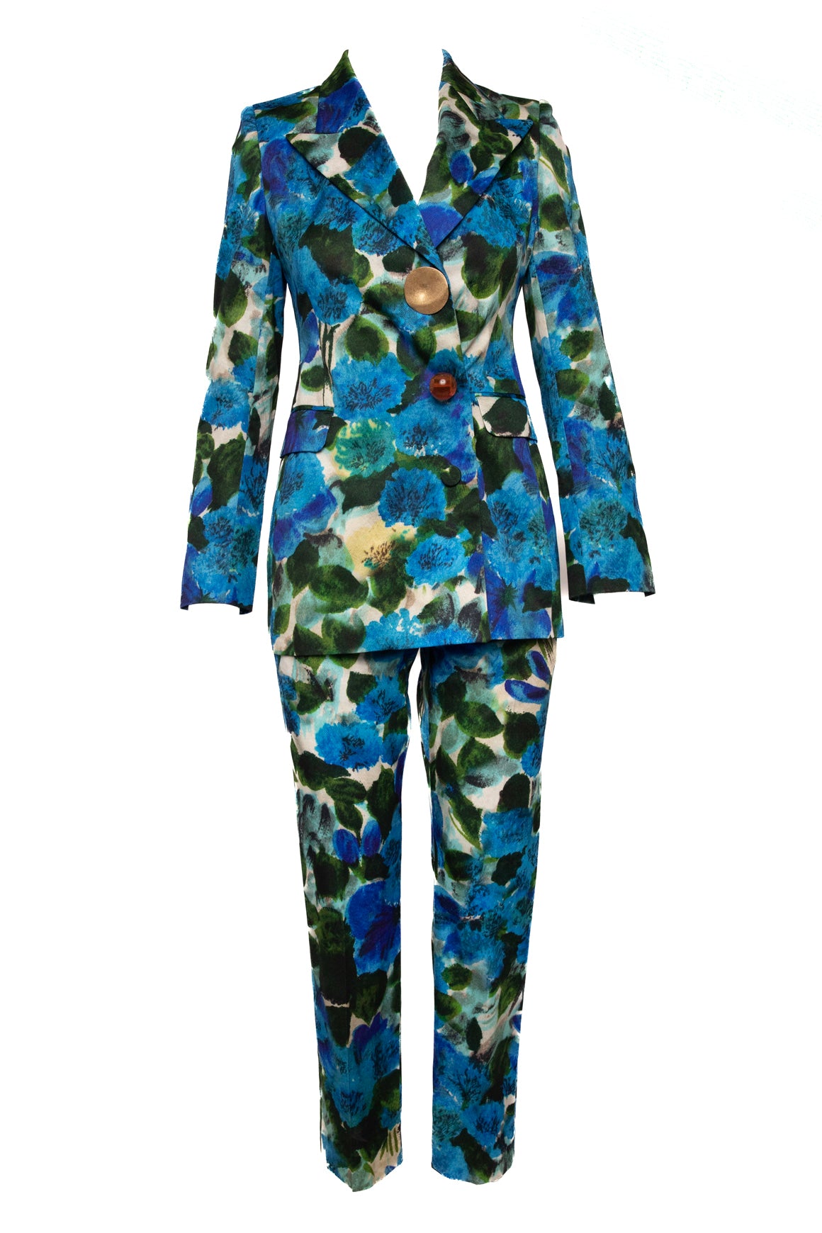 DRIES VAN NOTEN Blue Floral Blazer & Trousers Suit (Sz.34/0)