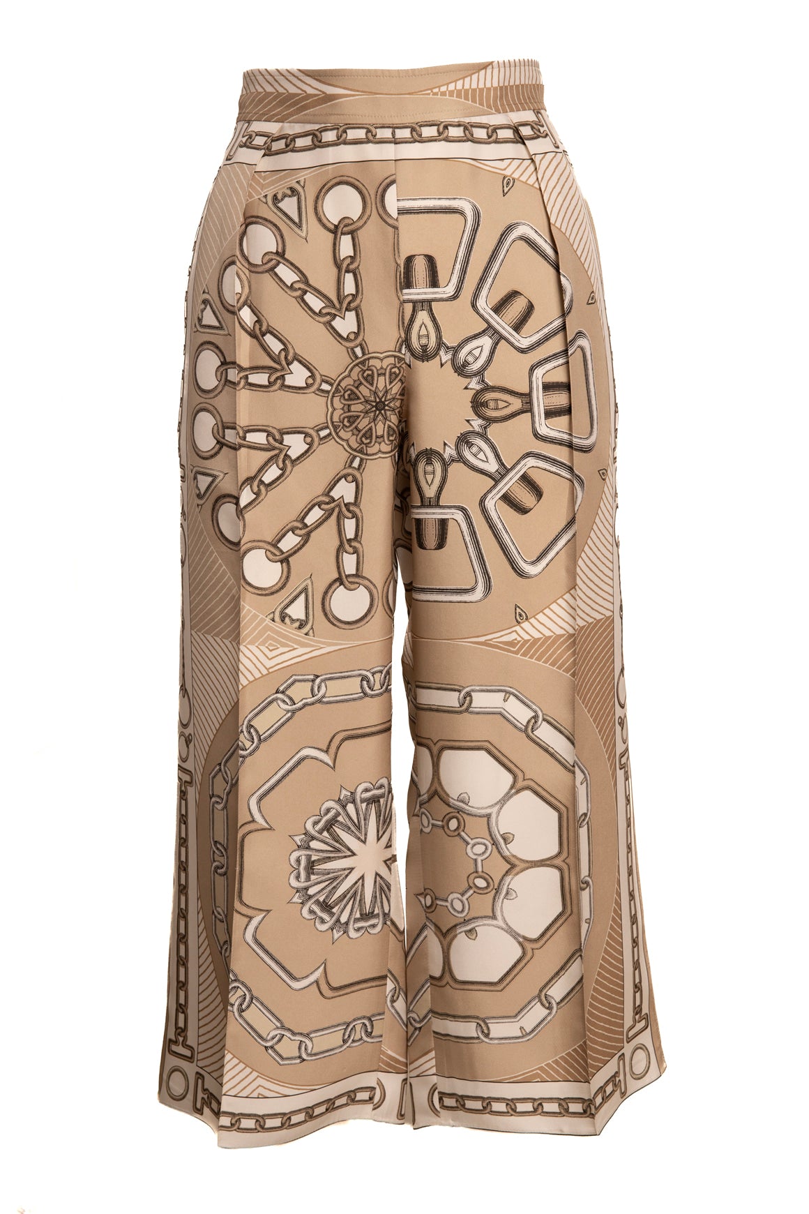 HERMES Cream Silk Print Crop Pants (Sz. 36/XS)