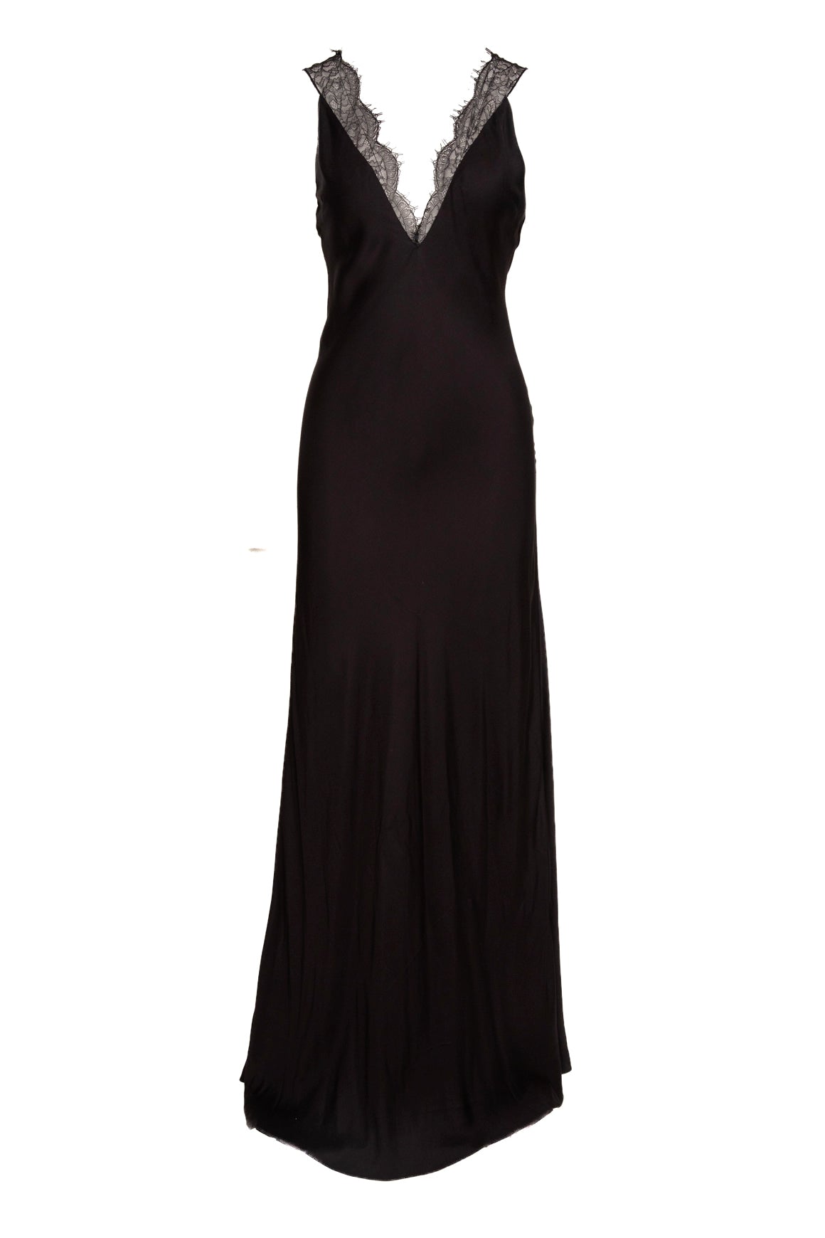 BRANDON MAXWELL Satin Black Lace Detail Maxi Gown (Sz. 0)