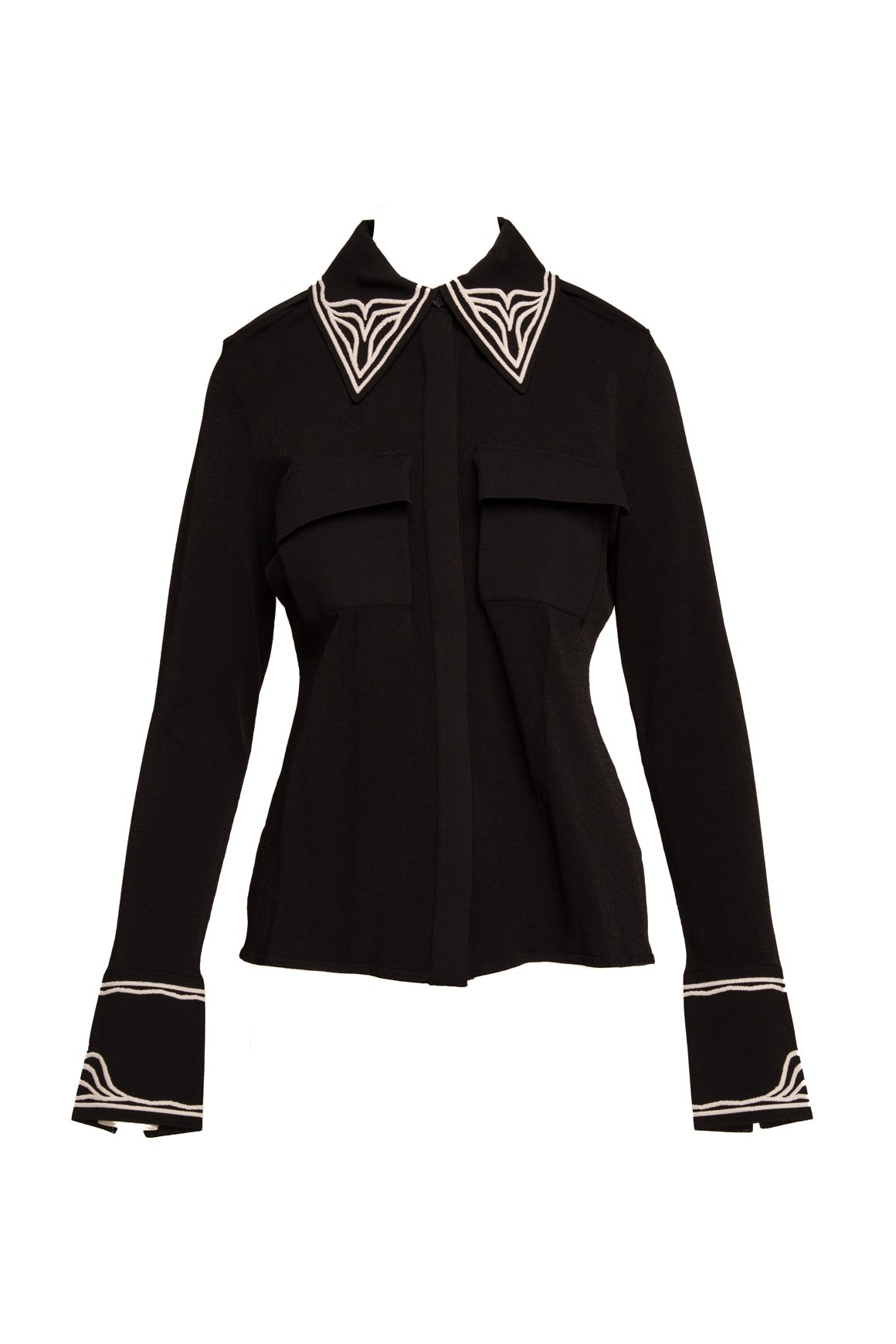 PROENZA SCHOULER Black Knit White Embroidered Top (Sz. L)