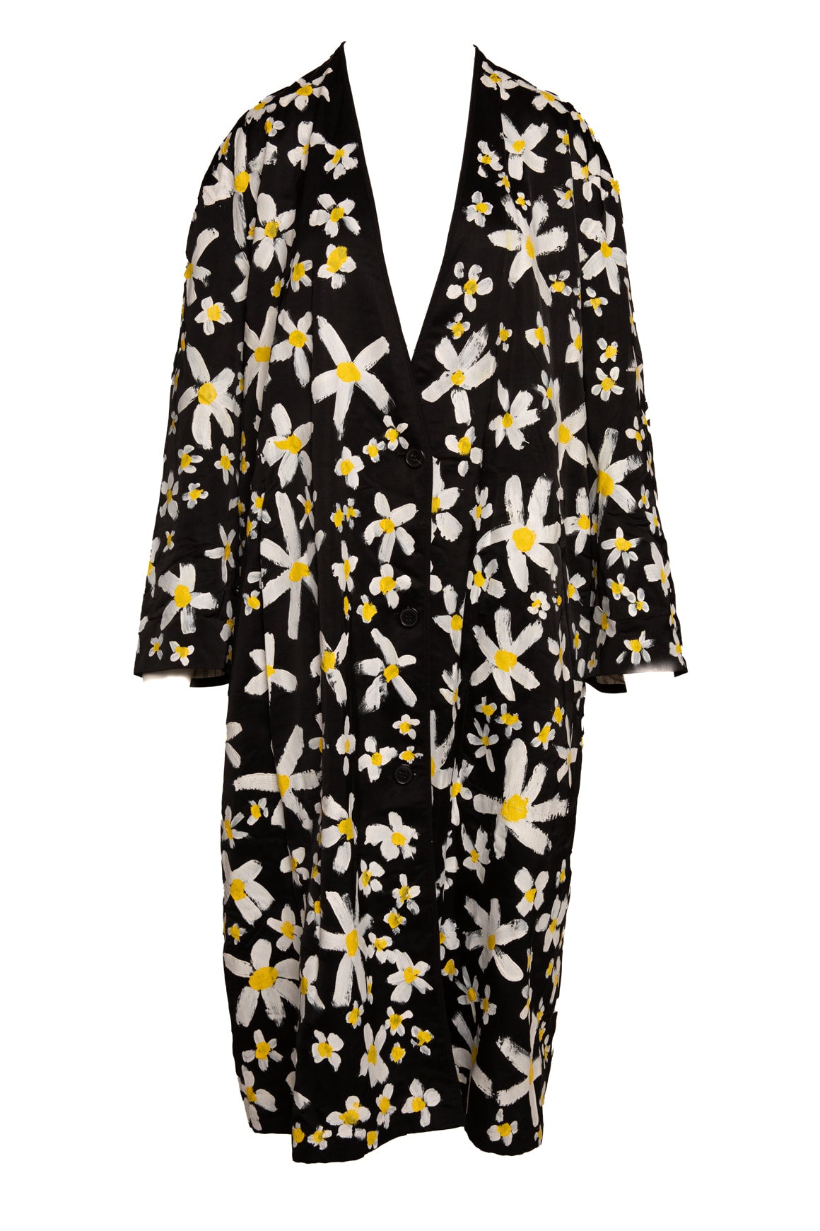 MAISON MARGIELA Black Satin Daisy Painted Coat (Sz. 40/4)
