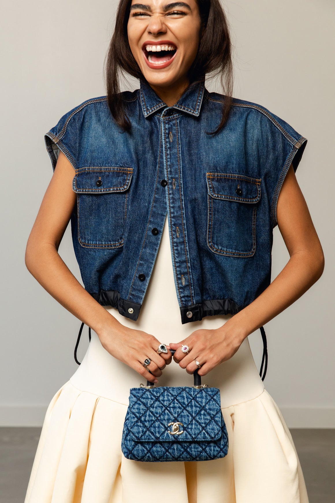 CHANEL 2026 Denim Mini Quilted Coco Top Handle Bag