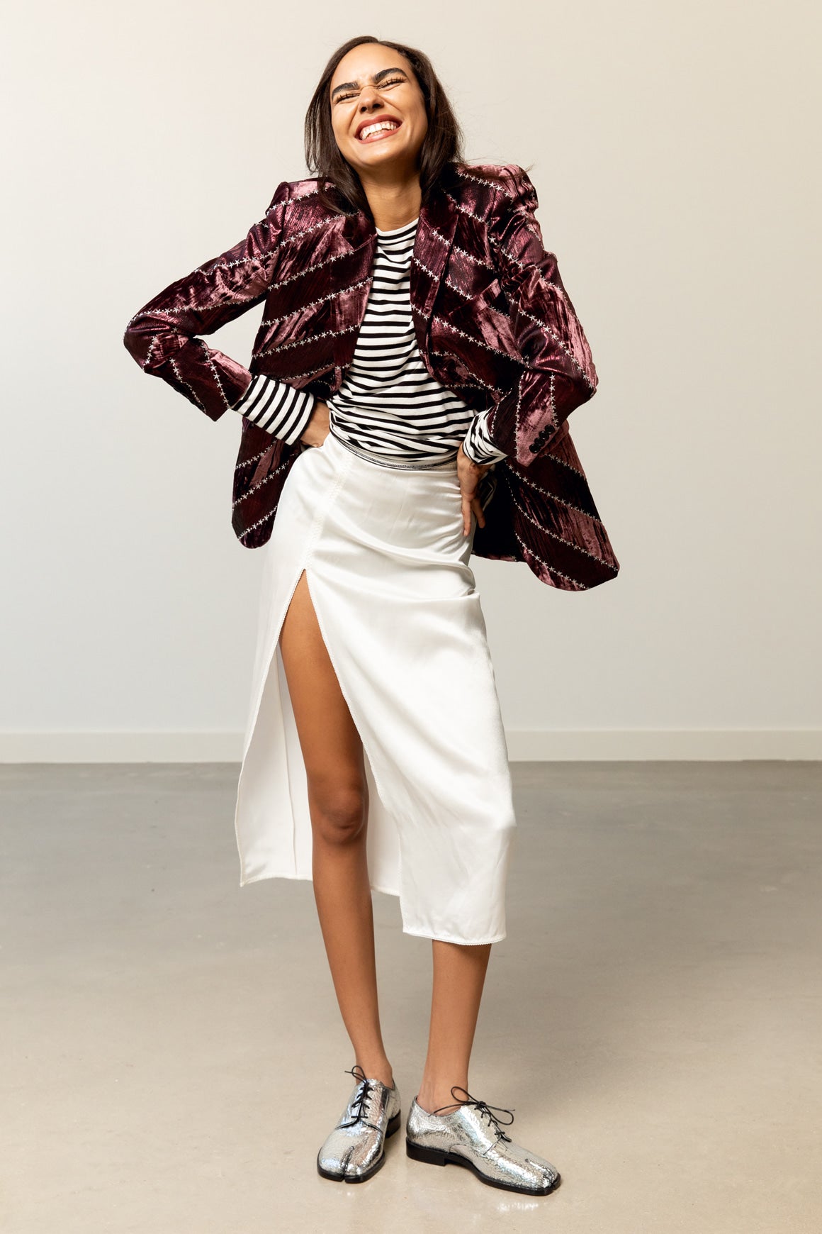 ANNA OCTOBER White Satin Top & Midi Skirt Set (Sz. 2)