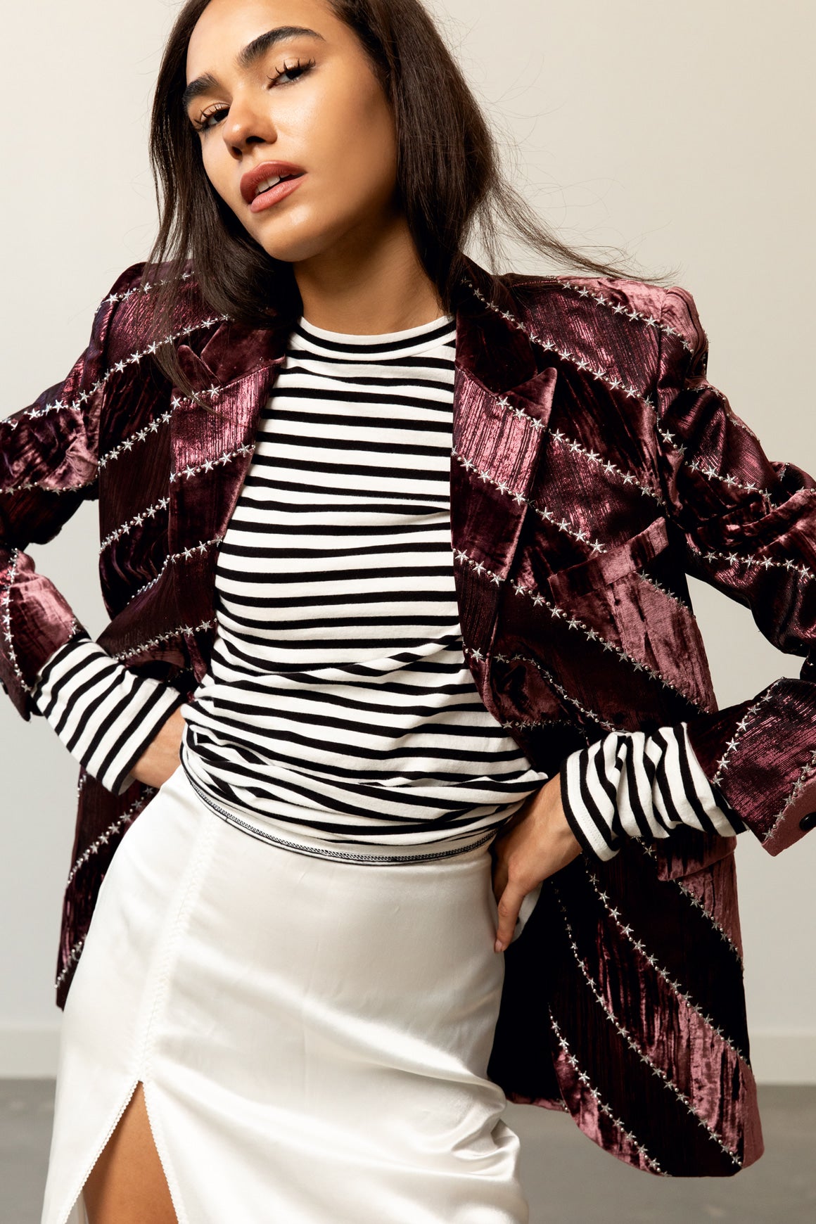 SAINT LAURENT Dark Purple Velvet Celestial Blazer (Sz. 38/6)