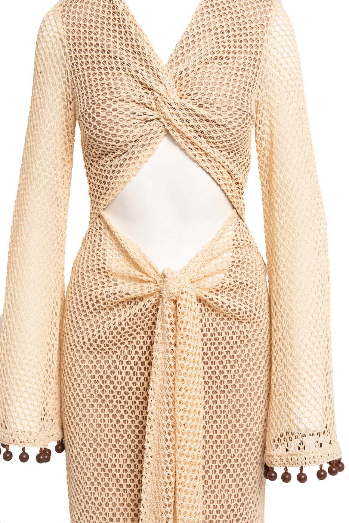 ANDREA IYAMAH Tan "Teri" Beaded Crochet Dress (Sz. S)
