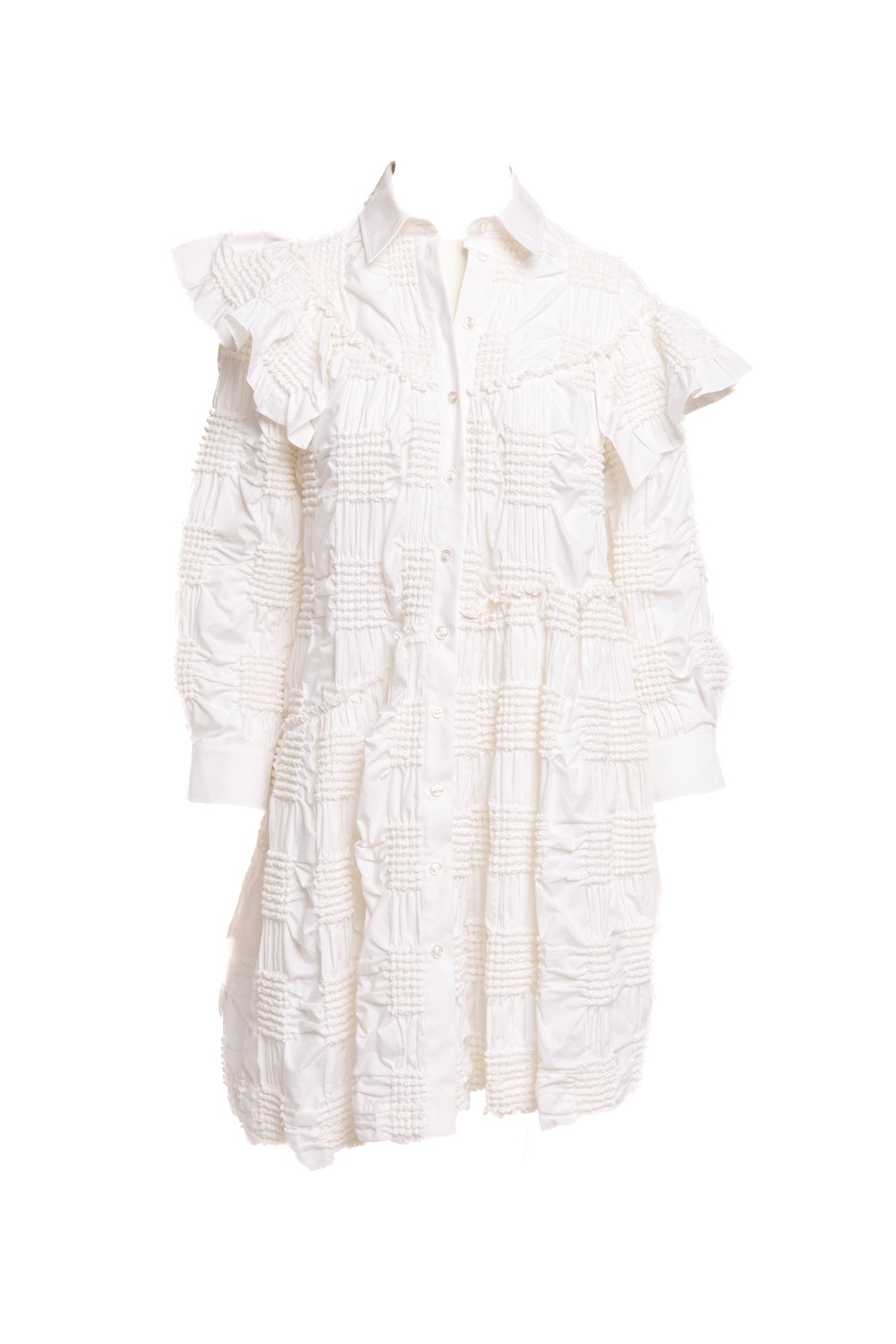 SIMONE ROCHA White Smocked Long Sleeve Mini Dress (Sz. S)
