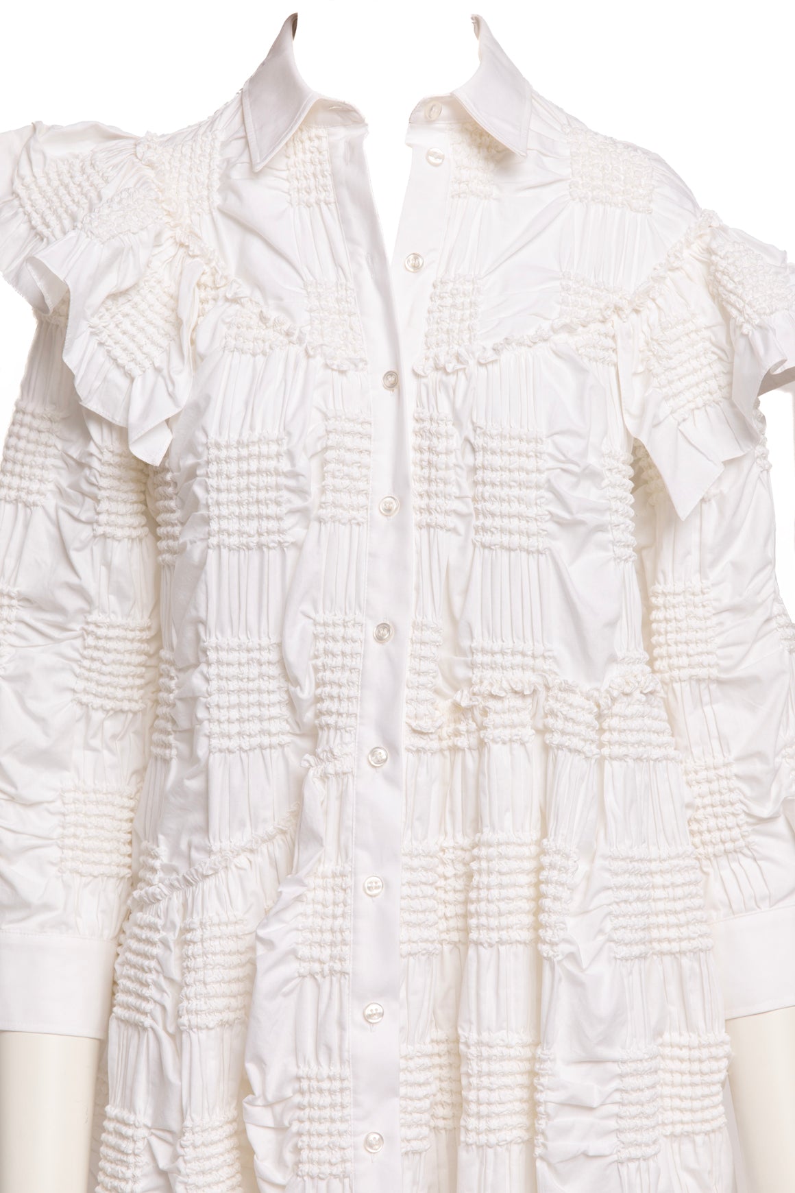 SIMONE ROCHA White Smocked Long Sleeve Mini Dress (Sz. S)