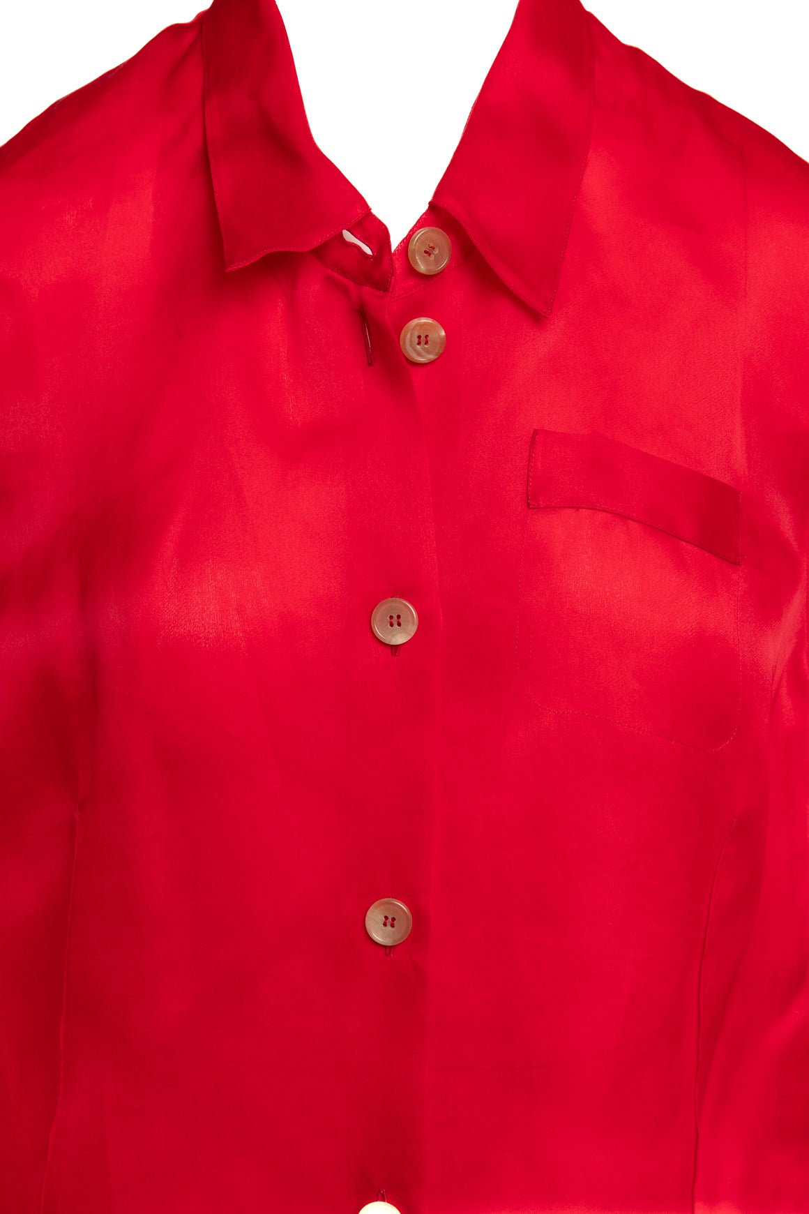 KHAITE Cherry Red Sheer Organza Button Down (Sz. M)