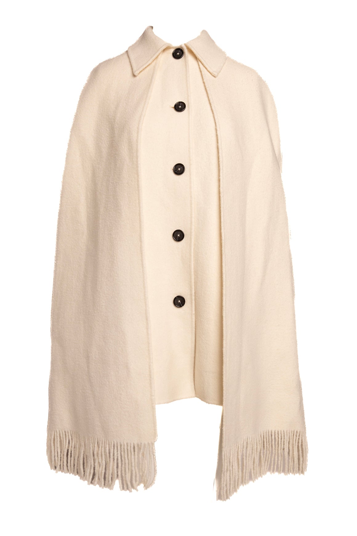 TOTEME Cream Wool "Fringe Cape Coat" (Sz. 34/2)