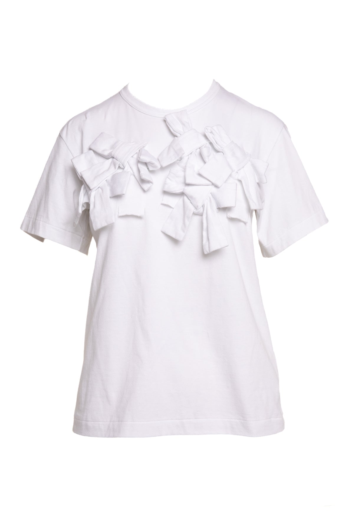 COMME DES GARCONS White Bow Embellished Tee Shirt (Sz. S)