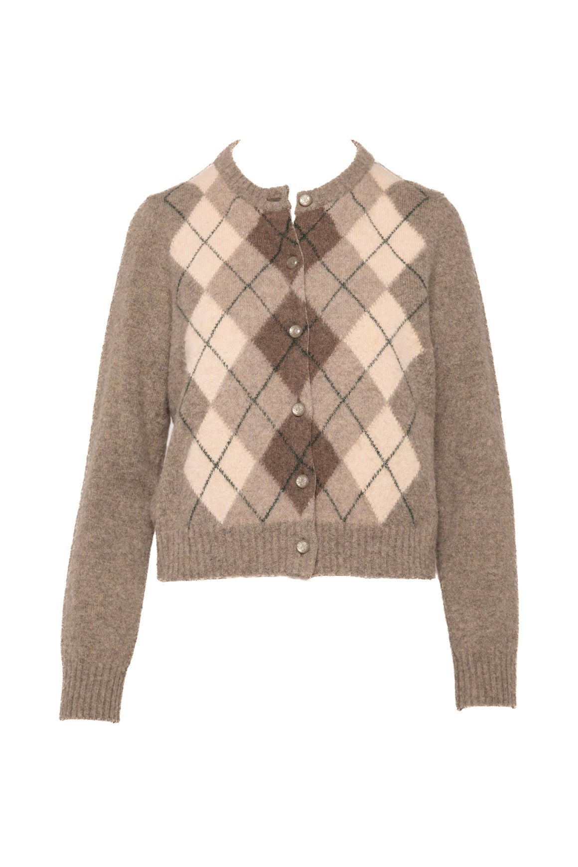 CELINE Grey Argyle Cardigan Sweater (Sz.L)