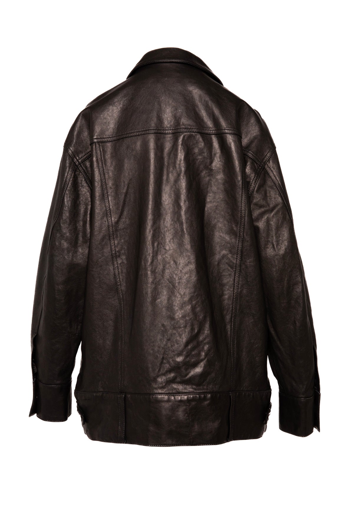 KHAITE Black Leather Button Front Oversized Jacket (Sz. 4)